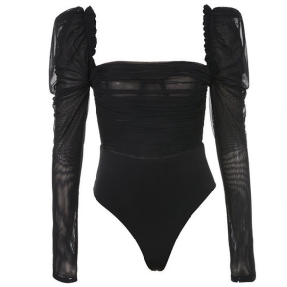House of CB Black Emme Sheer Organza Tulle Bodysuit NWT - Picture 2 of 13
